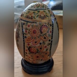 Beautiful Porcelain Floral Decorative Egg with Stand.